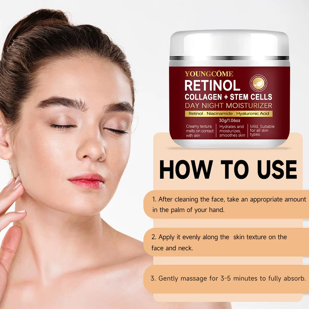 Collagen Retinol Cream – Day & Night Face and Neck Moisturizer, Anti-Aging, Smooth Fine Lines, Brighten Dull Skin, Intensive Hydration