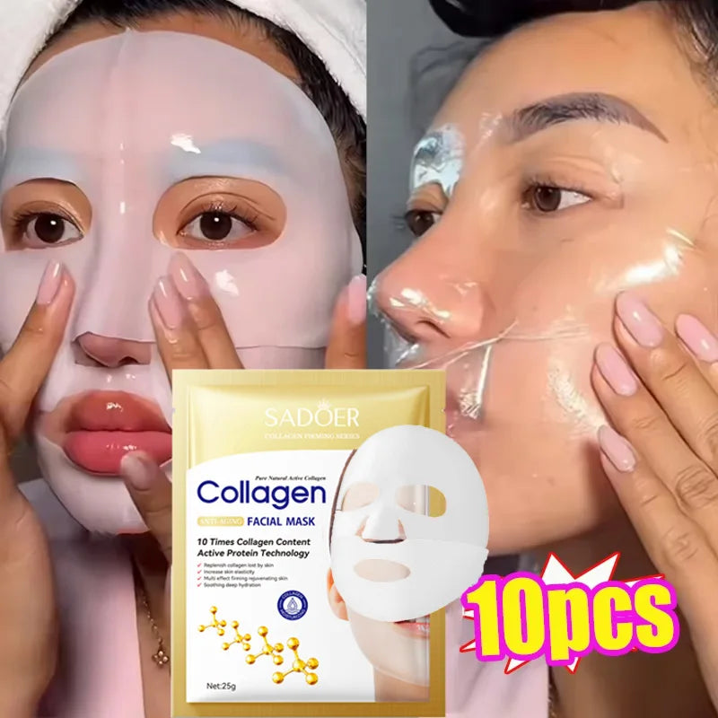Collagen Facial Mask (10PCS) – Smooth Wrinkles, Firm Skin & Deep Hydration | Korean Anti-Aging Skincare