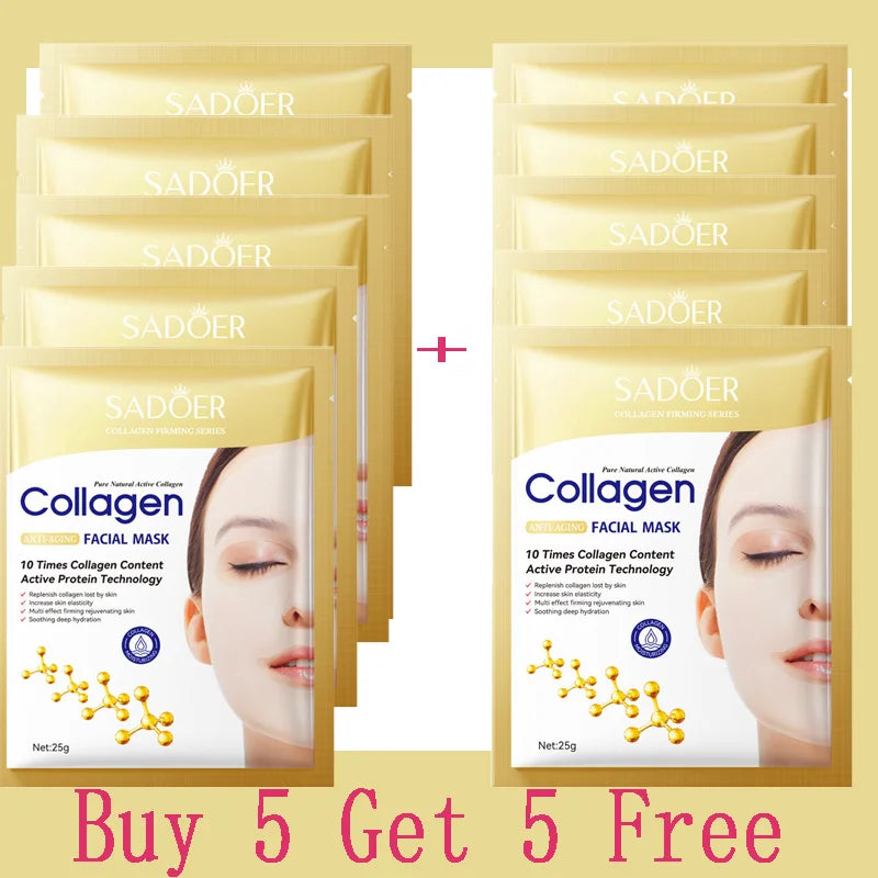 Collagen Facial Mask (10PCS) – Smooth Wrinkles, Firm Skin & Deep Hydration | Korean Anti-Aging Skincare
